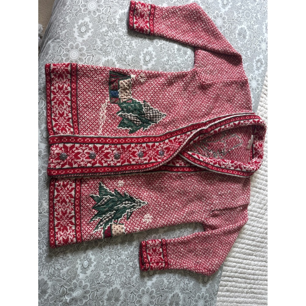 Susan Bristol Vintage 1993 Christmas Cardigan Womens Small Red Hand Embroidered